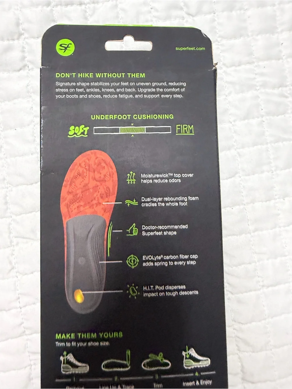 Superfeet Hike Support Insoles Size E New in Box Men 9.5-11